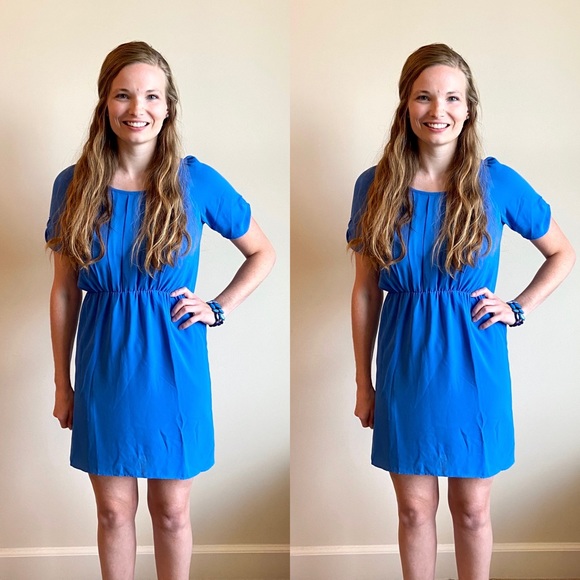 LOFT Dresses & Skirts - Ann Taylor LOFT blue short sleeve fit &flare dress